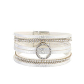 Cubic Zirconia & Polystyrene Silver-Plated Bead-Chain Circle-Charm Bangle