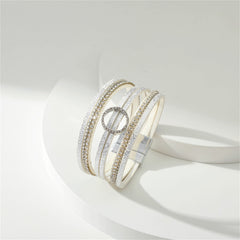 Cubic Zirconia & Polystyrene Silver-Plated Bead-Chain Circle-Charm Bangle