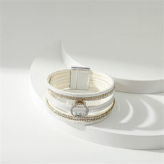 Cubic Zirconia & Polystyrene Silver-Plated Bead-Chain Circle-Charm Bangle