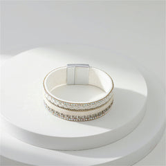 Cubic Zirconia & White Polystyrene Silver-Plated Curb-Chain Bracelet