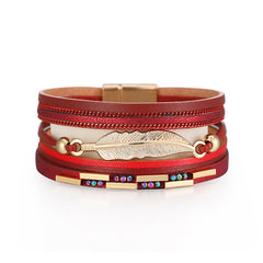 Red Polystyrene & Cubic Zirconia 18K Gold-Plated Feather Stacked Bracelet