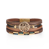 Cubic Zirconia & Brown Polystyrene 18K Gold-Plated Layered Tree Charm Bracelet