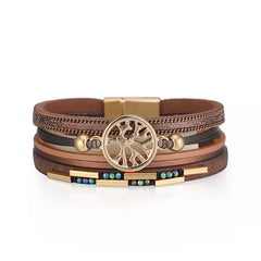 Cubic Zirconia & Brown Polystyrene 18K Gold-Plated Layered Tree Charm Bracelet