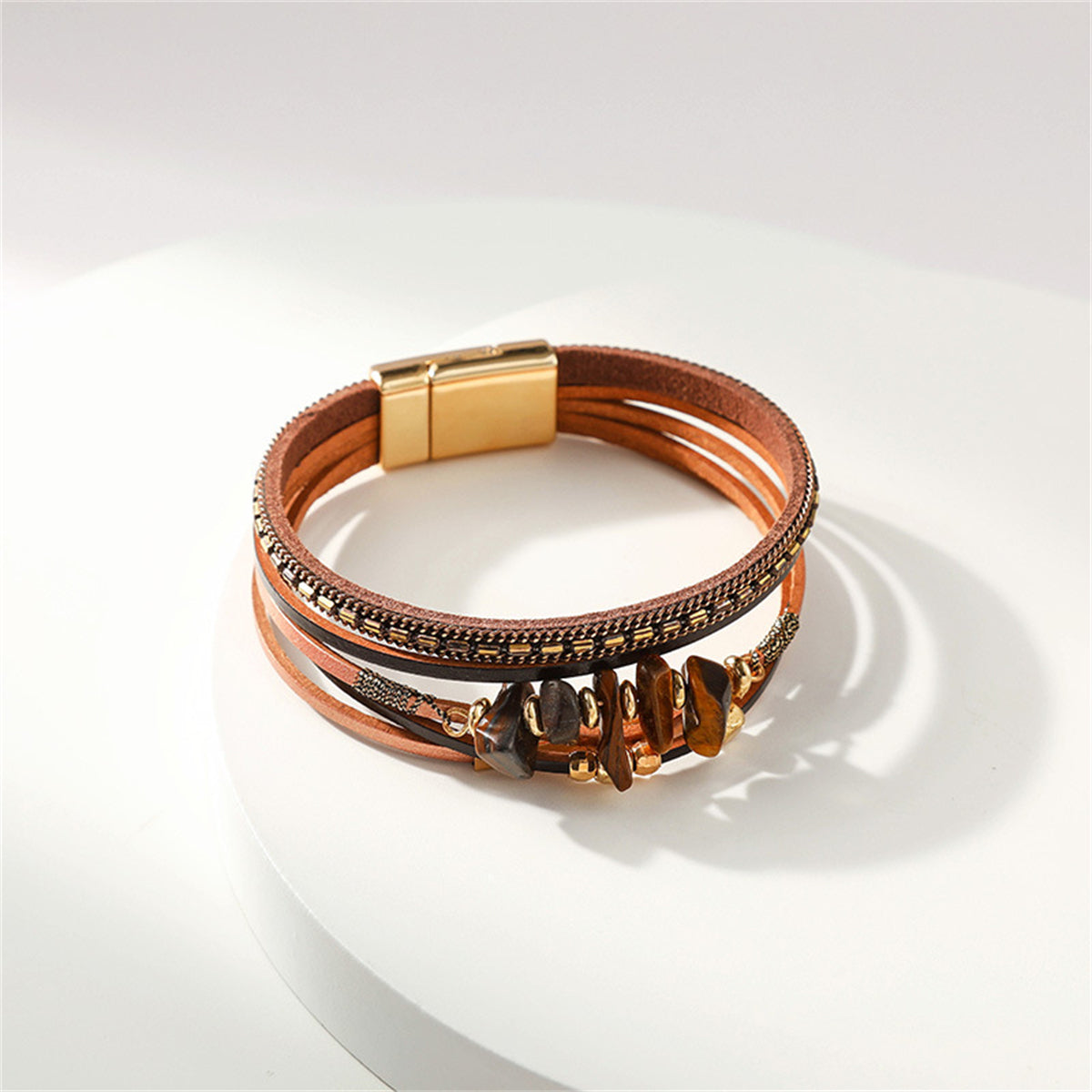 Brown Synthetic Stone Layered Bracelet, bracelet for women, botanical inspired, lifestyle look