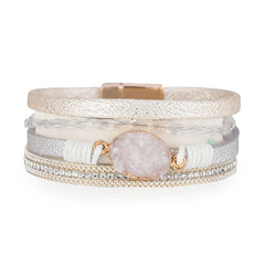Cubic Zirconia & Pink Resin 18K Gold-Plated Layered Bracelet