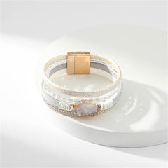 Cubic Zirconia & Pink Resin 18K Gold-Plated Layered Bracelet