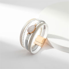 Cubic Zirconia & Pink Resin 18K Gold-Plated Layered Bracelet