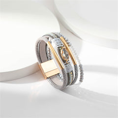 Gray Crystal & Polystyrene 18K Gold-Plated Stacked Bracelet