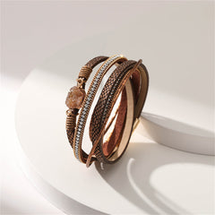 Brown Polystyrene & Cubic Zirconia Cluster Layered Bracelet