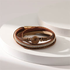 Brown Polystyrene & Cubic Zirconia Cluster Layered Bracelet