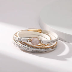 Cubic Zirconia & White Resin Cluster 18K Gold-Plated Layered Bracelet