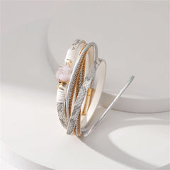 Cubic Zirconia & White Resin Cluster 18K Gold-Plated Layered Bracelet