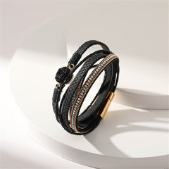Black Polystyrene & Cubic Zirconia 18K Gold-Plated Layered Bracelet