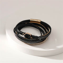 Black Polystyrene & Cubic Zirconia 18K Gold-Plated Layered Bracelet
