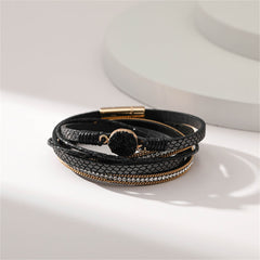 Black Polystyrene & Cubic Zirconia 18K Gold-Plated Layered Bracelet