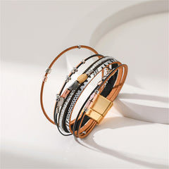 Black Polystyrene & 18K Gold-Plated Cubic Zirconia-Accent Leaves Layered Bracelet