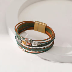 Brown Polystyrene & 18K Gold-Plated Cubic Zirconia-Accent Leaves Layered Bracelet