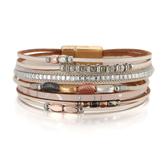 Pink & 18K Gold-Plated Cubic Zirconia-Accent Leaves Layered Bracelet