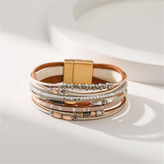 Pink & 18K Gold-Plated Cubic Zirconia-Accent Leaves Layered Bracelet