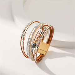 Pink & 18K Gold-Plated Cubic Zirconia-Accent Leaves Layered Bracelet