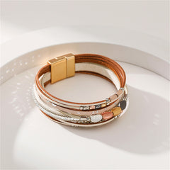 Pink & 18K Gold-Plated Cubic Zirconia-Accent Leaves Layered Bracelet