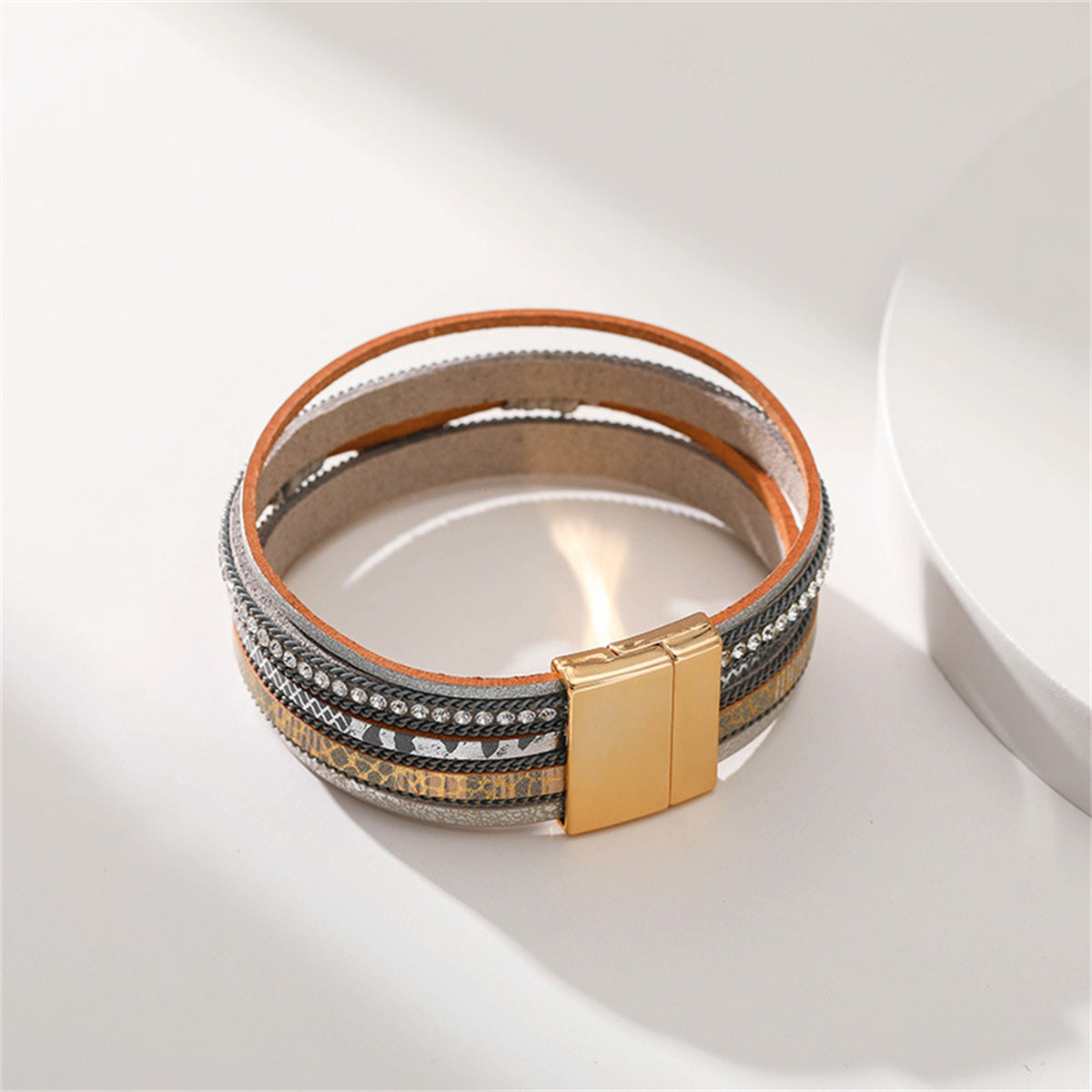 Pink Polystyrene and Cubic Zirconia 18K Gold-Plated Eye Layered Bracelet, gold bracelet for women, styled look