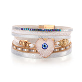 White Polystyrene & Resin 18K Gold-Plated Evil Eye Hear Layered Bracelet