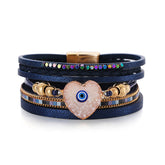 Navy Polystyrene & White Resin 18K Gold-Plated Evil Eye Hear Layered Bracelet