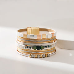 White Polystyrene & Two Tone Layered Beaded Bracelet