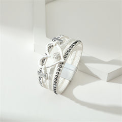 White & Cubic Zirconia 'Love' Heart Layered Bracelet