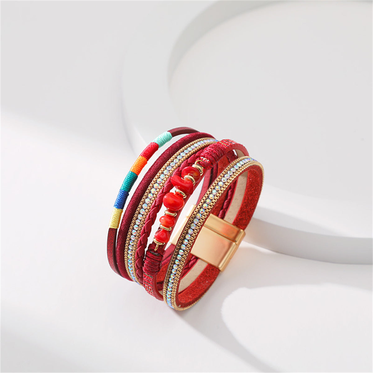 Red Polystyrene and Resin Layered Bracelet, bracelet for women, botanical inspired, styled look