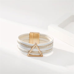 White Polystyrene & Cubic Zirconia Triangle Layered Bracelet