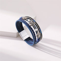 Navy Polystyrene & Pearl Turtle Starfish Layered Bracelet