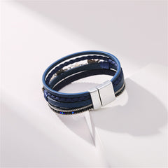 Navy Polystyrene & Pearl Turtle Starfish Layered Bracelet