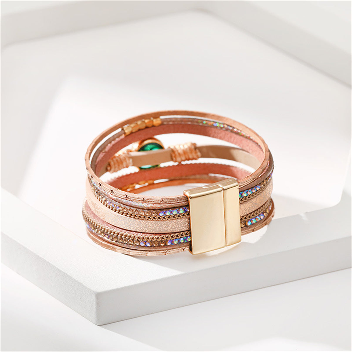 Cubic Zirconia and Polystyrene 18K Gold-Plated Multi-Strand Bracelet, gold bracelet for women, styled look