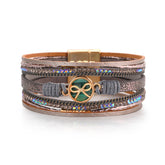 Teal Polystyrene & Cubic Zirconia 18K Gold-Plated Bow Layered Bracelet