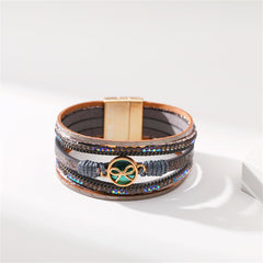 Teal Polystyrene & Cubic Zirconia 18K Gold-Plated Bow Layered Bracelet