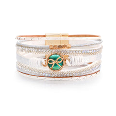 White Polystyrene & Resin 18K Gold-Plated Bow Multi-Strand Magnetic Bracelet