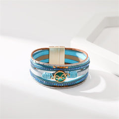 Blue Cubic Zirconia & Polystyrene 18K Gold-Plated Multi-Strand Bracelet