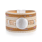 Cubic Zirconia & Beige Polystyrene Round Stacked Bracelet