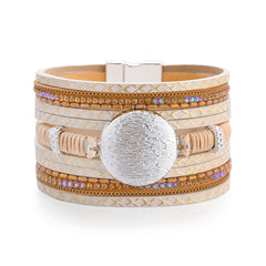 Cubic Zirconia & Beige Polystyrene Round Stacked Bracelet