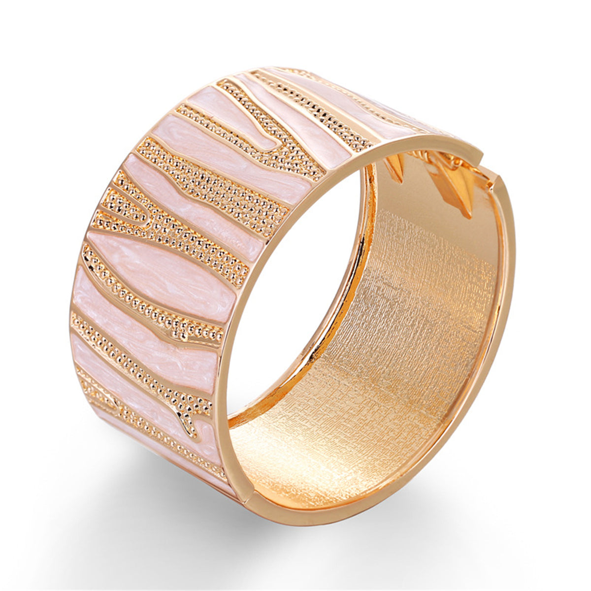 A gold and white bracelet featuring a branch pattern, crafted from white enamel and 18K gold plating.