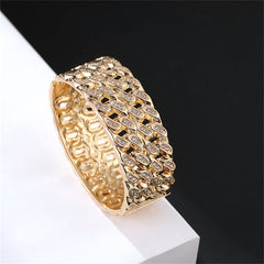 Cubic Zirconia & 18K Gold-Plated Stacked Curb Chain Bangle