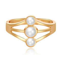 A gold-plated bangle featuring three elegant white pearls, complemented by a layered bangle design.