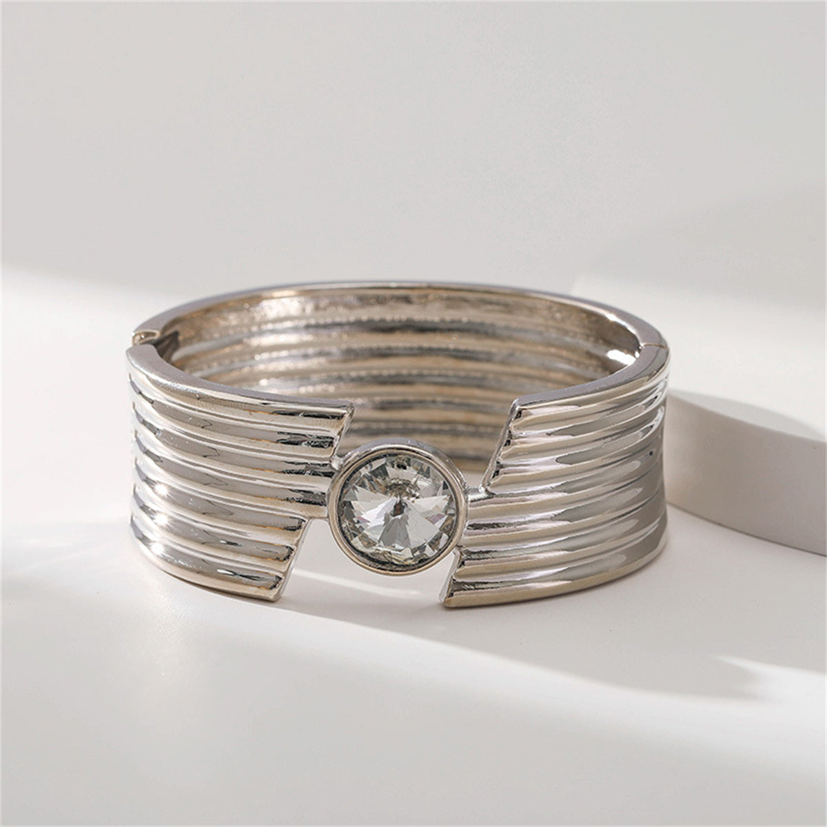 Crystal and Silver-Plated Cut Bangle, silver bangle bracelet, vintage-inspired design, styled look
