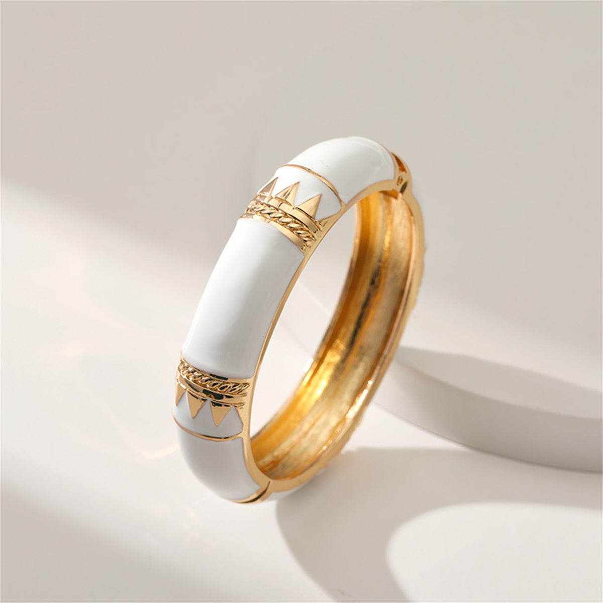 White Enamel and 18K Gold-Plated Geometric Bamboo Bangle, gold bangle bracelet, dainty minimalist design, styled look