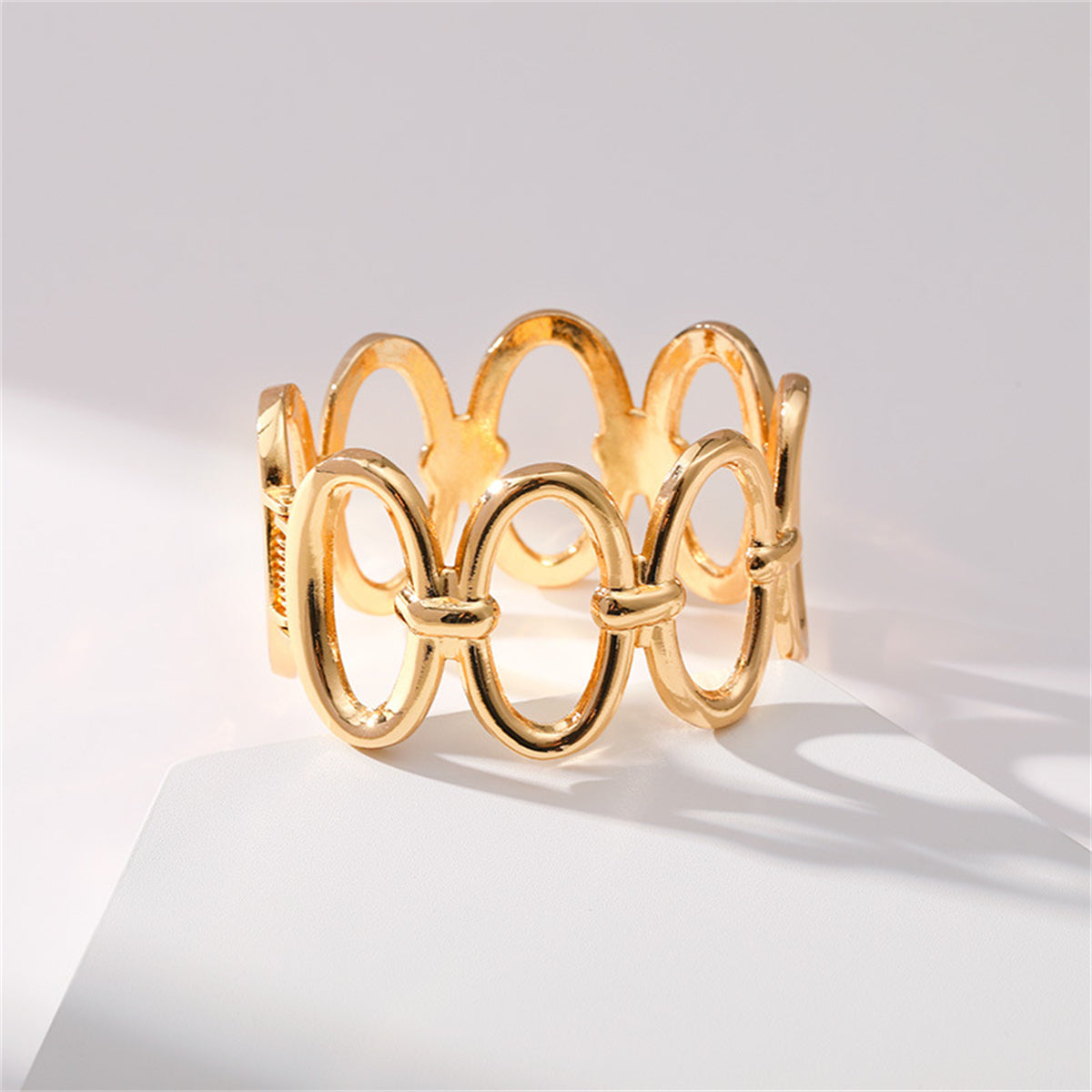 18K Gold-Plated Oval Station Bangle, gold bangle bracelet, botanical inspired, styled look