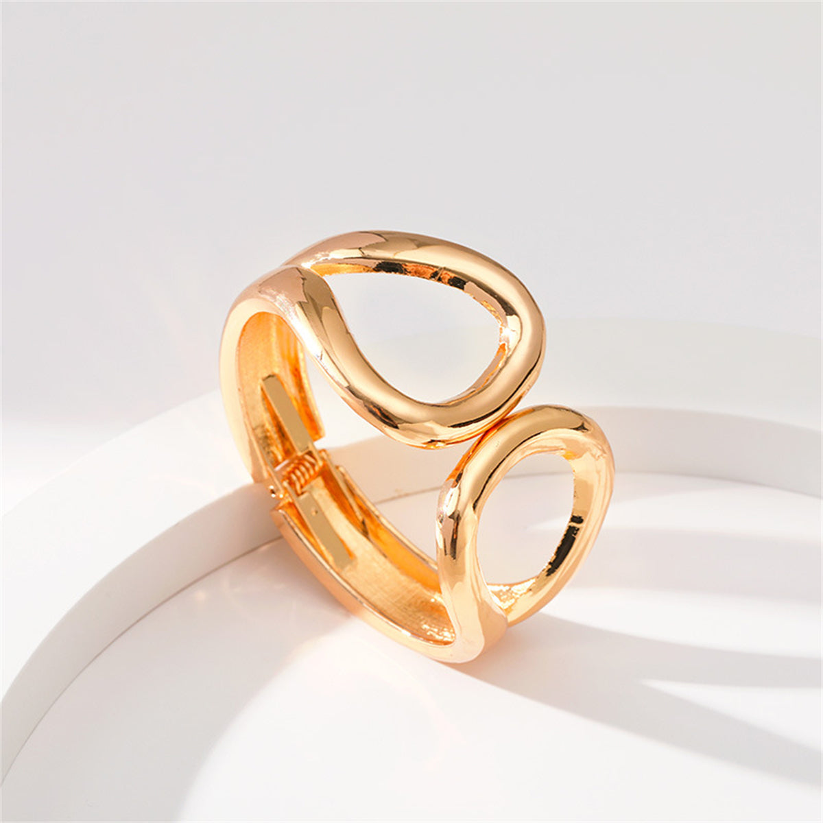 18K Gold-Plated Geometric Hinge Bangle, gold bangle bracelet, botanical inspired, styled look