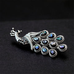 Abalone Shell & Cubic Zirconia Silver-Plated Peacock Brooch