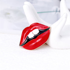 Red Enamel & 18K Gold-Plated Lip Brooch